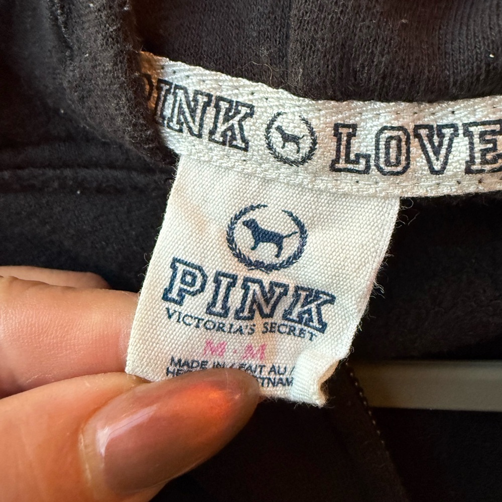 Victoria's Secret woman's  Hoodie - Black with Multicolor LOVE PINK - Picture 4 of 4